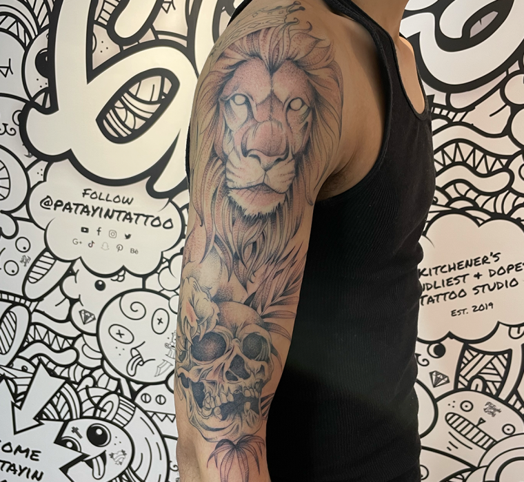 Lion and skull sleeve