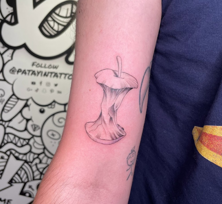 Apple core fine line tattoo