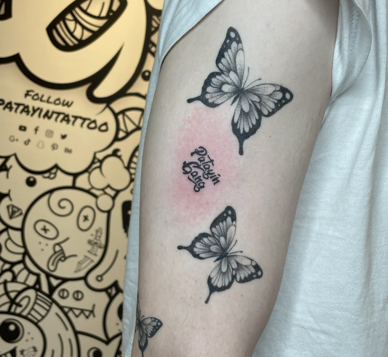 Butterflies and patayin logo tattoo