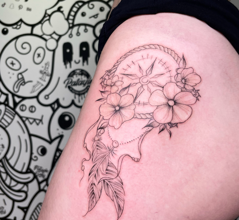 Dreamcatcher fine line tattoo