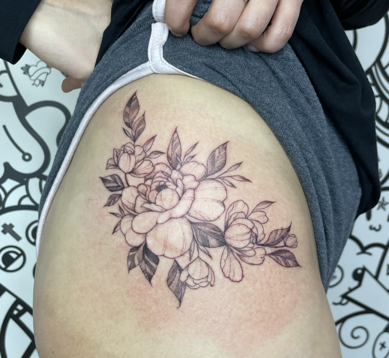 Hip tattoo fine line