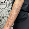 Fine line peonies and floral on forearm.