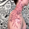 Shoulder and neck peony fine line tattoo for men.