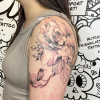 Fine-line flower with hummingbird