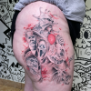 Horror Thigh Tattoo with Jeepers Creepers, Jason, Scream, Freddy, Pennywise
