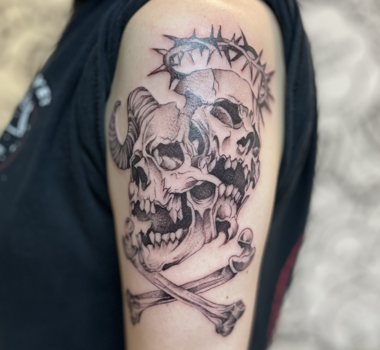 Good and evil skull crossbones