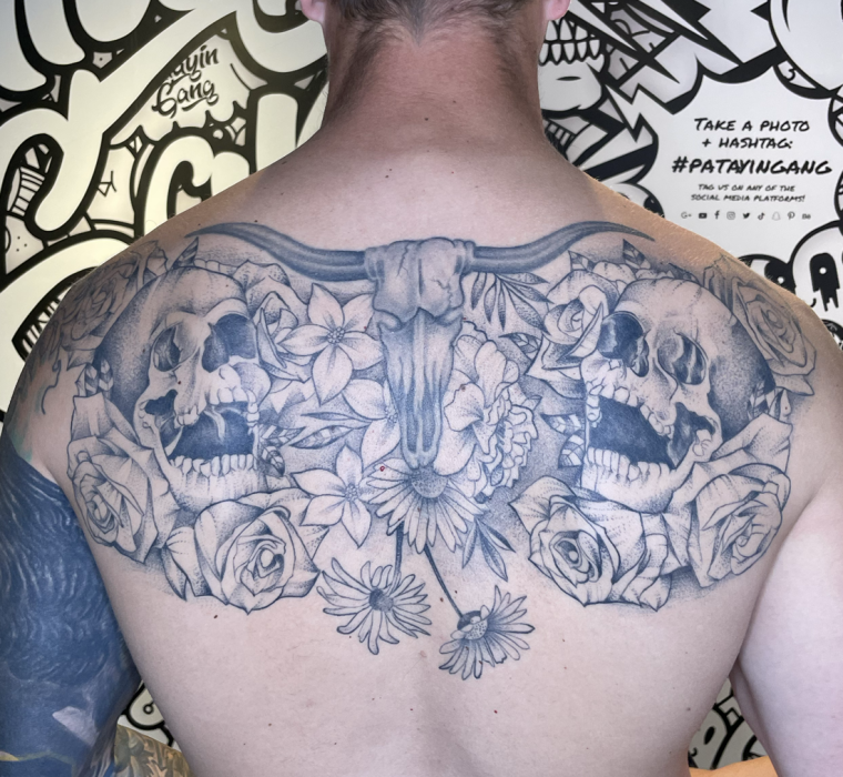 Full skull and floral back piece