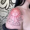 Fine line sun and clouds red and black ink