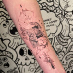Lion and crab geometric patchwork tattoo