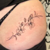 fine-line delicate vine tattoo with blossoms